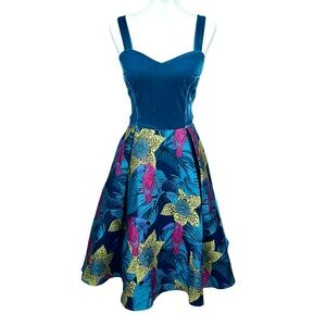 NWT Collectif Modcloth Retro Velvet Tropical Brocade Toucan Bird Swing Dress